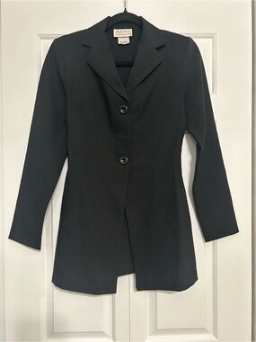 Vintage 90s XOXO Black Long Blazer - Size 5 - Made in USA Label